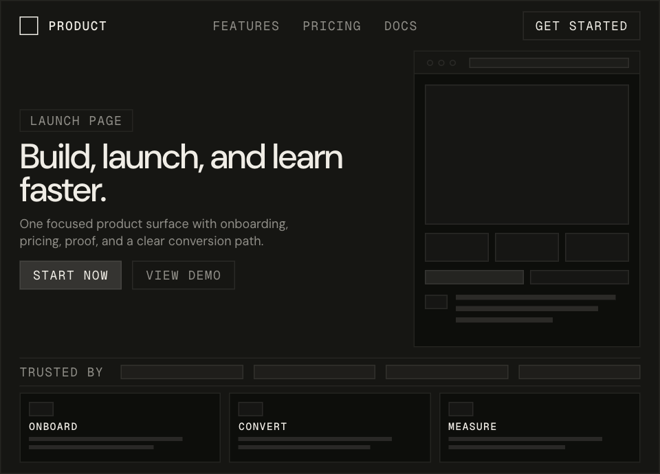 Exemple stylisé et abstrait de page de lancement